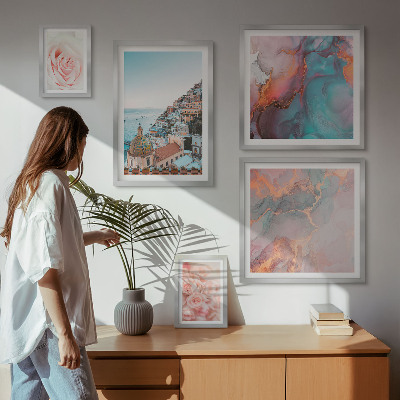 Ensemble de 5 tableaux Paysages roses romantiques