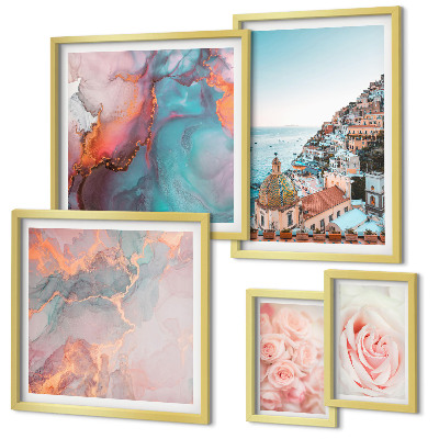 Ensemble de 5 tableaux Paysages roses romantiques