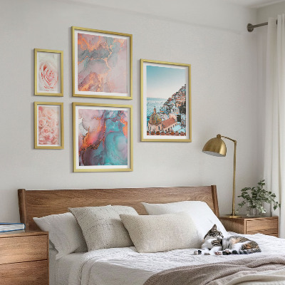 Ensemble de 5 tableaux Paysages roses romantiques