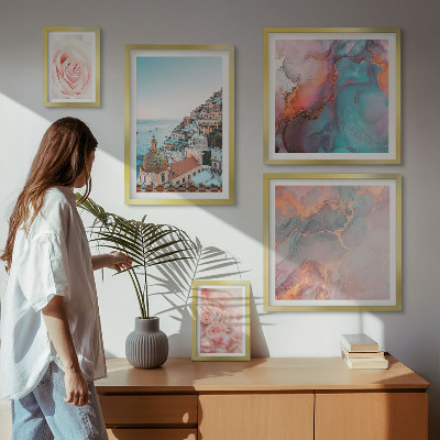 Ensemble de 5 tableaux Paysages roses romantiques