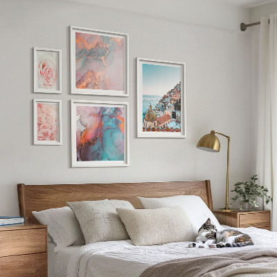 Ensemble de 5 tableaux Paysages roses romantiques