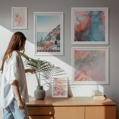 Ensemble de 5 tableaux Paysages roses romantiques