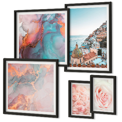Ensemble de 5 tableaux Paysages roses romantiques