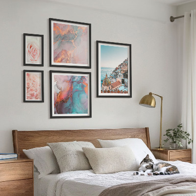 Ensemble de 5 tableaux Paysages roses romantiques