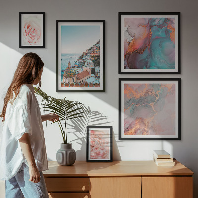 Ensemble de 5 tableaux Paysages roses romantiques