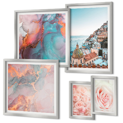 Ensemble de 5 tableaux Paysages roses romantiques