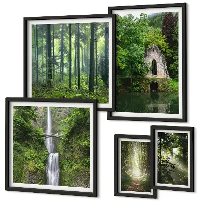 Tableau de décoration murale représentant une nature verdoyante avec des cascades