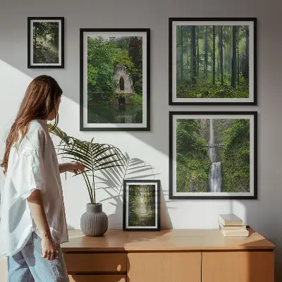 Tableau de décoration murale représentant une nature verdoyante avec des cascades