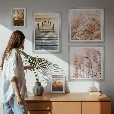 Lot de tableaux encadrés avec des vues paisibles sur la nature