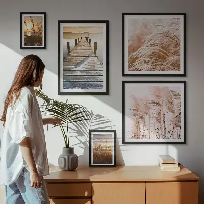 Lot de tableaux encadrés avec des vues paisibles sur la nature