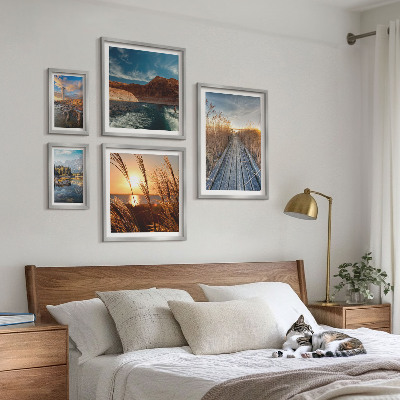 Ensemble de 5 tableaux Sentier de végétation aquatique et de paysages