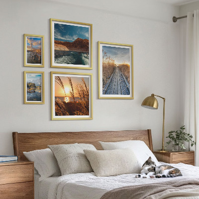 Ensemble de 5 tableaux Sentier de végétation aquatique et de paysages