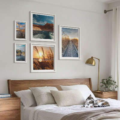 Ensemble de 5 tableaux Sentier de végétation aquatique et de paysages