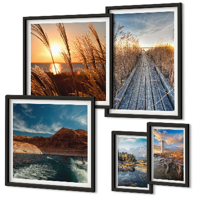 Ensemble de 5 tableaux Sentier de végétation aquatique et de paysages