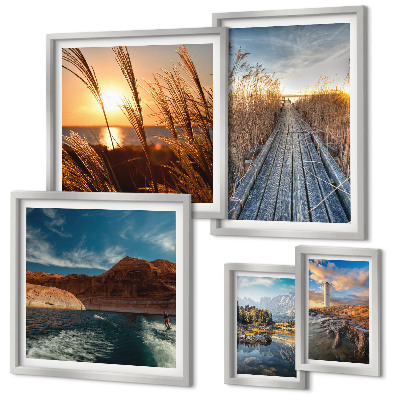 Ensemble de 5 tableaux Sentier de végétation aquatique et de paysages