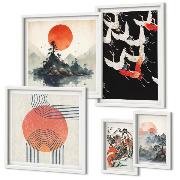 Lot de tableaux encadrés Tradition artistique et naturelle japonaise