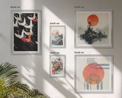 Lot de tableaux encadrés inspirés par la tradition artistique et naturelle japonaise