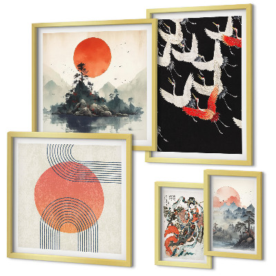 Lot de tableaux encadrés Tradition artistique et naturelle japonaise