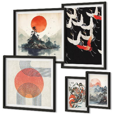 Lot de tableaux encadrés Tradition artistique et naturelle japonaise