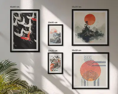 Lot de tableaux encadrés inspirés par la tradition artistique et naturelle japonaise
