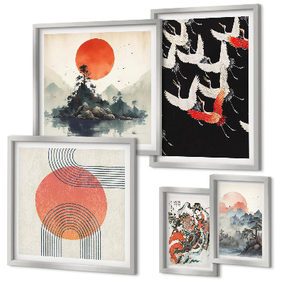 Lot de tableaux encadrés Tradition artistique et naturelle japonaise