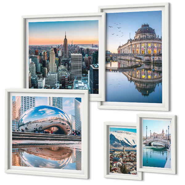 Ensemble de 5 tableaux Paysages urbains architecture nature