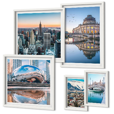 Ensemble de 5 tableaux Paysages urbains architecture nature