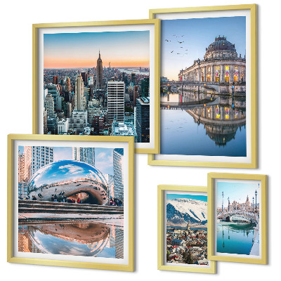 Ensemble de 5 tableaux Paysages urbains architecture nature