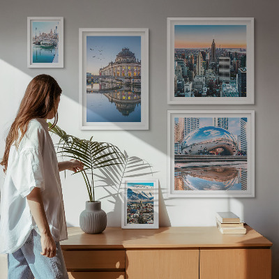 Ensemble de 5 tableaux Paysages urbains architecture nature