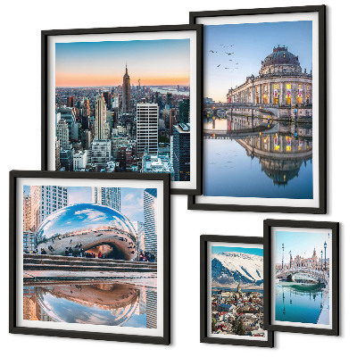 Ensemble de 5 tableaux Paysages urbains architecture nature