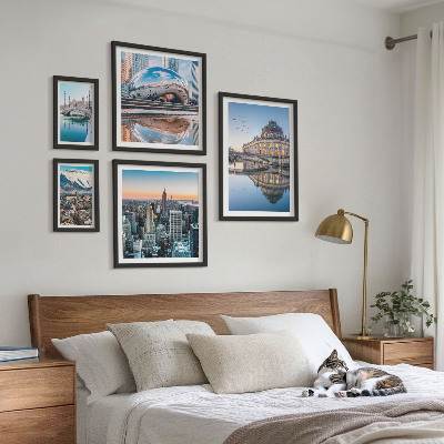 Ensemble de 5 tableaux Paysages urbains architecture nature