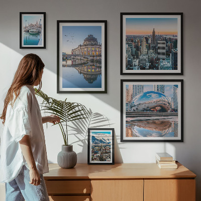 Ensemble de 5 tableaux Paysages urbains architecture nature