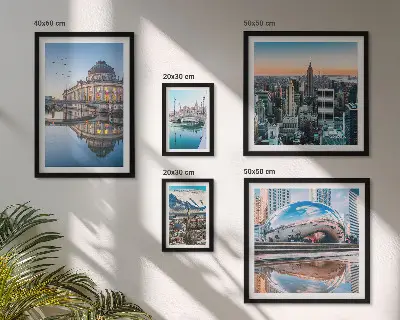 Ensemble de 5 tableaux paysages urbains d'architecture et de nature
