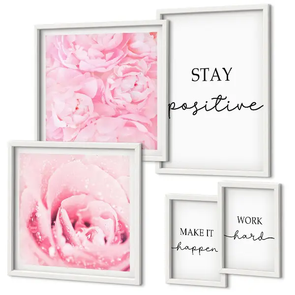 Lot de tableaux encadrés avec citations inspirantes sur les fleurs