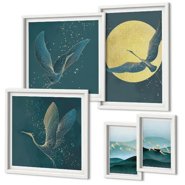 Tableau de décoration murale représentant des paysages d'oiseaux dans un ciel nocturne