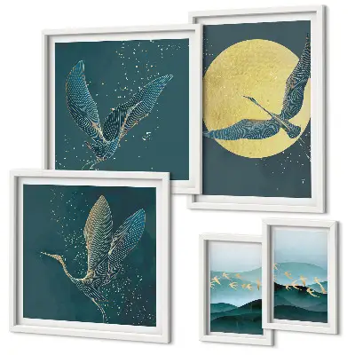 Tableau de décoration murale représentant des paysages d'oiseaux dans un ciel nocturne