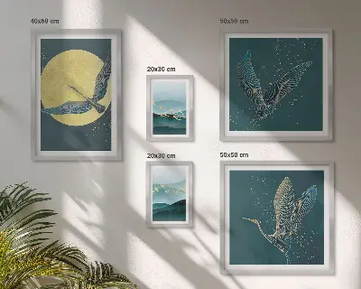 Tableau de décoration murale représentant des paysages d'oiseaux dans un ciel nocturne
