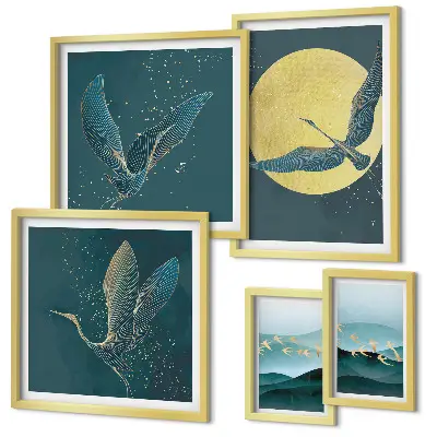 Tableau de décoration murale représentant des paysages d'oiseaux dans un ciel nocturne
