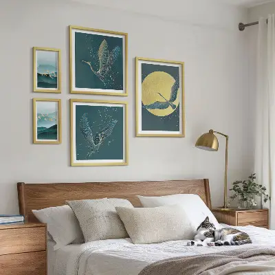 Tableau de décoration murale représentant des paysages d'oiseaux dans un ciel nocturne