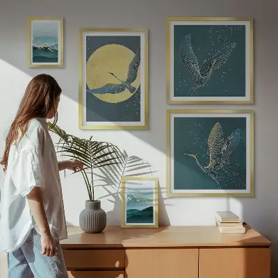 Tableau de décoration murale représentant des paysages d'oiseaux dans un ciel nocturne