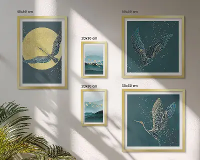 Tableau de décoration murale représentant des paysages d'oiseaux dans un ciel nocturne
