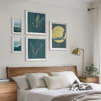 Tableau de décoration murale représentant des paysages d'oiseaux dans un ciel nocturne