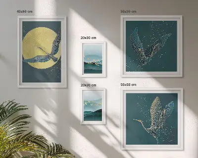 Tableau de décoration murale représentant des paysages d'oiseaux dans un ciel nocturne
