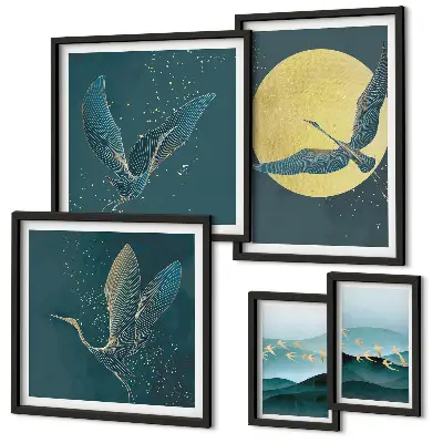 Tableau de décoration murale représentant des paysages d'oiseaux dans un ciel nocturne