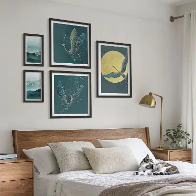 Tableau de décoration murale représentant des paysages d'oiseaux dans un ciel nocturne