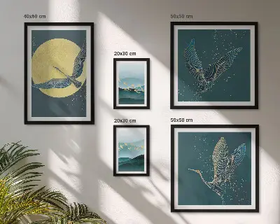 Tableau de décoration murale représentant des paysages d'oiseaux dans un ciel nocturne