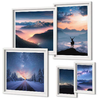 Lot de tableaux encadrés Paysages de montagne la nuit