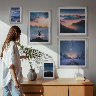 Lot de tableaux encadrés Paysages de montagne la nuit