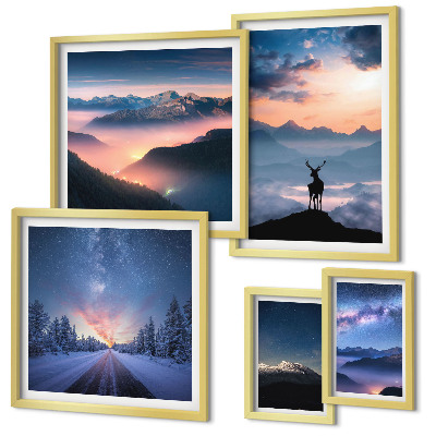 Lot de tableaux encadrés Paysages de montagne la nuit
