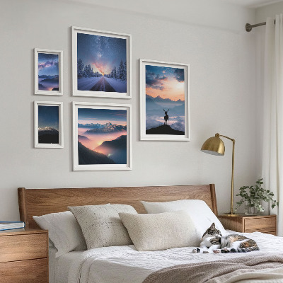 Lot de tableaux encadrés Paysages de montagne la nuit